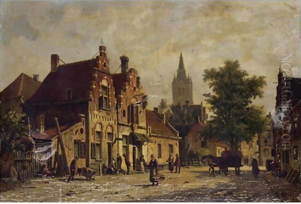 Dutch Street Scene 2 Oil Painting by Adrianus Eversen