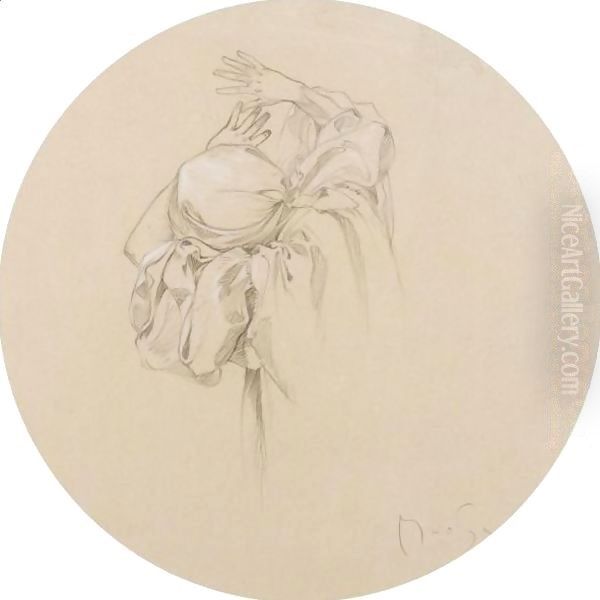 Study Of A Draped Female Oil Painting by Alphonse Maria Mucha