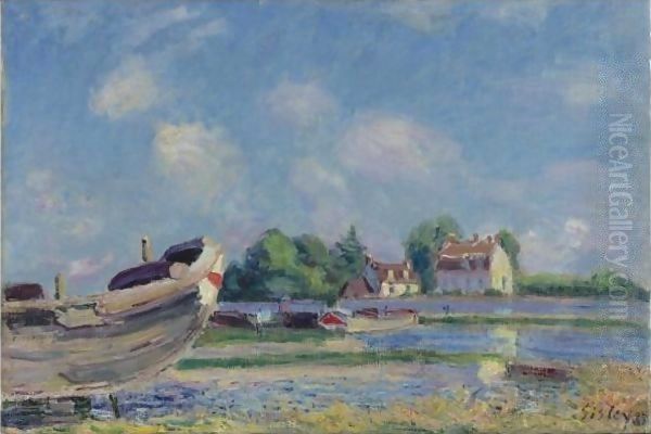 Bateaux En Reparation A Saint-Mammes Oil Painting by Alfred Sisley