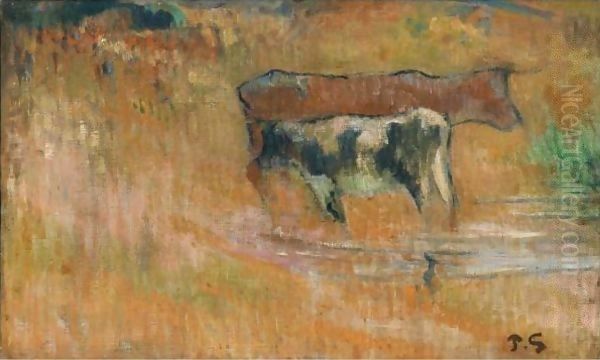 La Vache Et Son Veau Oil Painting by Paul Gauguin