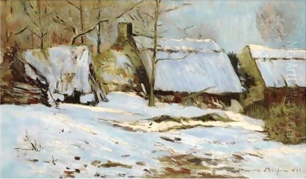 Chaumieres Sous La Neige Oil Painting by Maxime Maufra