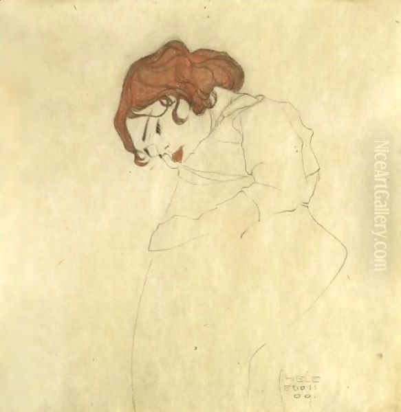 Sleeping Girl Oil Painting by Egon Schiele