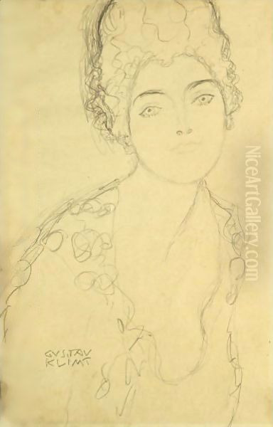 Bust Of A Lady, Frontal View Oil Painting by Gustav Klimt