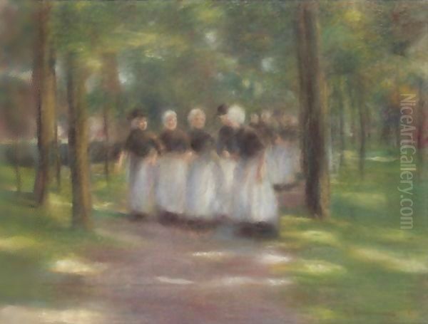 Sunday Afternoon In Laren - Alley With Girls Oil Painting by Max Liebermann