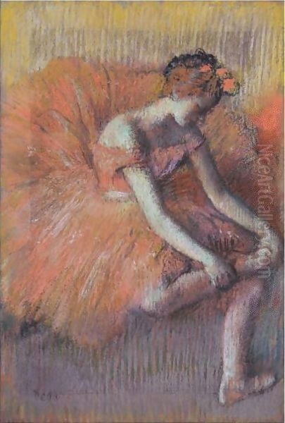 Danseuse Rajustant Sa Sandale Oil Painting by Edgar Degas