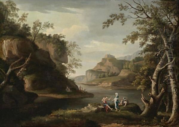 River Landscape With Apollo And The Cumaen Sibyl Oil Painting by Salvator Rosa