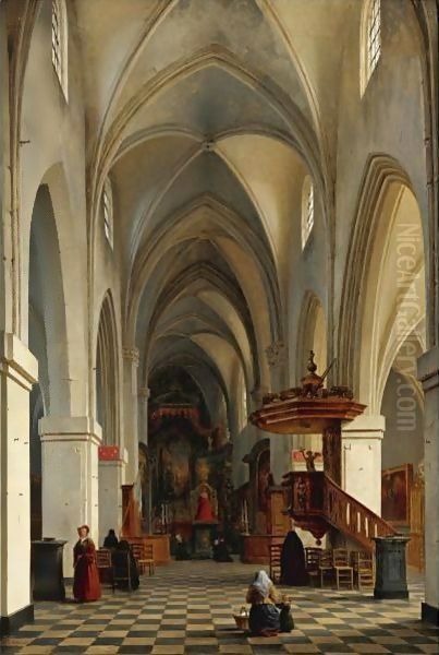 Interior Of A Cathedral Oil Painting by Hyppolyte Victor Valentin Sebron