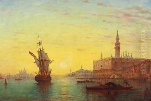 View Of The Doge's Palace, Venice Oil Painting by Charles Clement Calderon