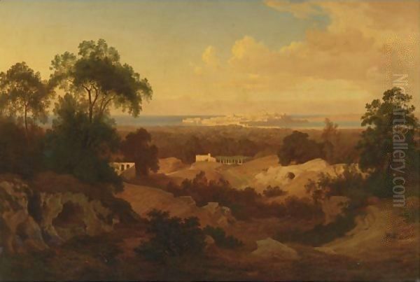 Sunset At Syracuse Oil Painting by Prosper-Georges-Antoine Marilhat