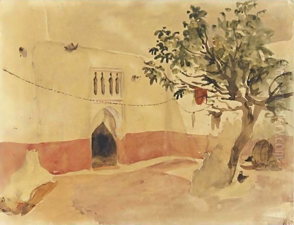 Moroccan Courtyard Oil Painting by Eugene Delacroix