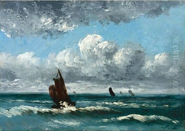 Fishing Boats On The Channel Coast Oil Painting by Jules Dupre