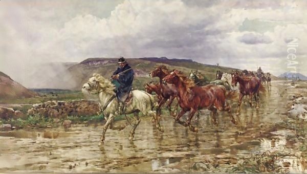 Bringing In The Horses Oil Painting by Enrico Coleman