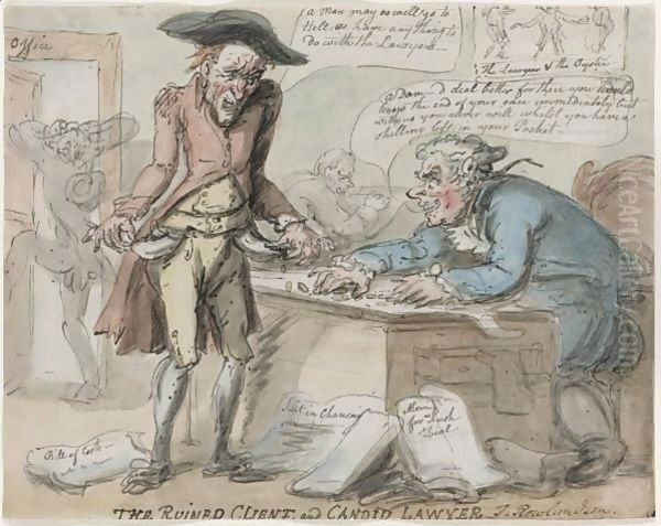 The Ruined Client And The Candid Lawyer Oil Painting by Thomas Rowlandson