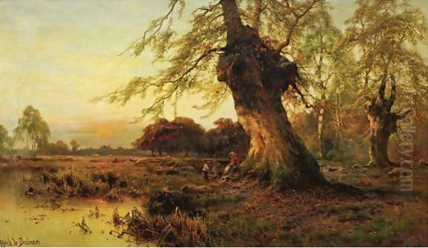 Shepherds At Sunset Oil Painting by Alfred de Breanski