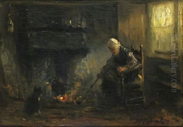 At The Hearth Oil Painting by Jozef Israels