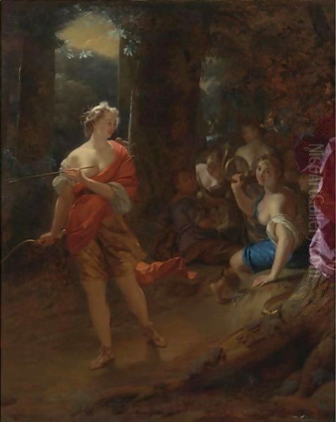 Diana And Her Nymphs In A Clearing Oil Painting by Godfried Schalcken