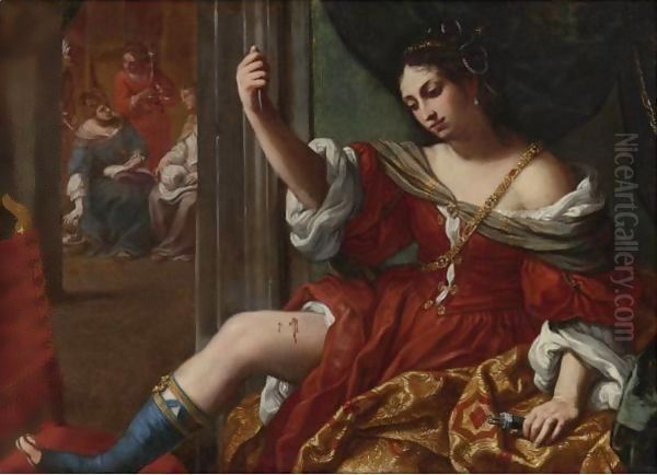 Portia Wounding Her Thigh Oil Painting by Elisabetta Sirani