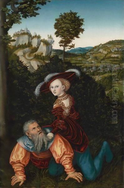 Phyllis And Aristotle Oil Painting by Lucas The Elder Cranach