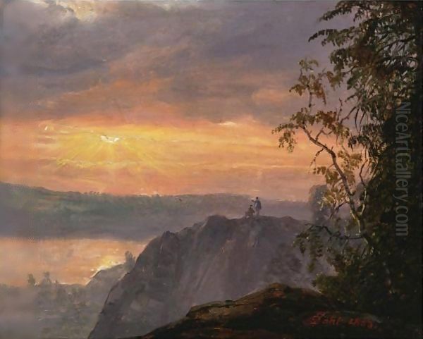 Landscape In Evening Light Oil Painting by Johan Christian Clausen Dahl