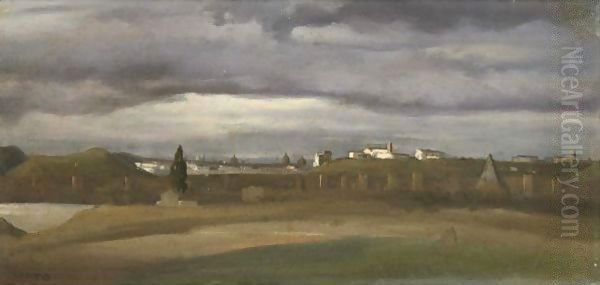 Roman Landscape, With A View Of Monte Testaccio Oil Painting by Jean-Baptiste-Camille Corot