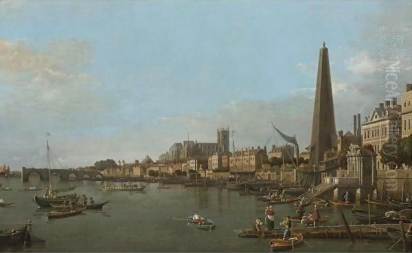 London, A View Of The Thames, Looking Towards Westminster From Near The York Water Gate Oil Painting by (Giovanni Antonio Canal) Canaletto