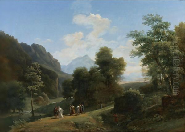 A Classical Landscape With Marius Fleeing Rome At The Approach Of Sylla Oil Painting by Jean-Victor Bertin