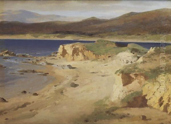 A Coastal View Near Cannes Oil Painting by Alexandre Calame