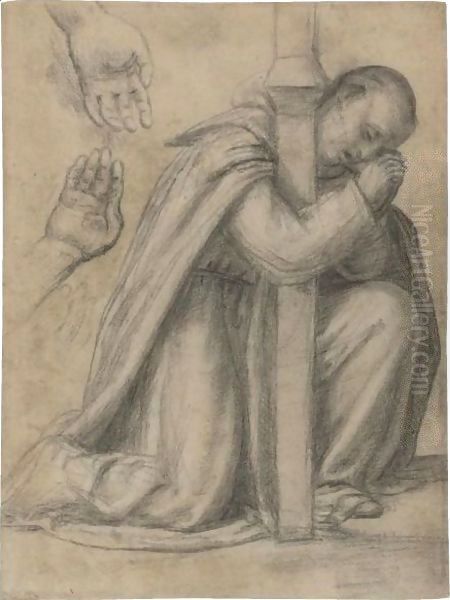 Study Of A Dominican Kneeling In Prayer At The Foot Of A Cross, And Separate Studies Of Hands Oil Painting by Fra Paolino