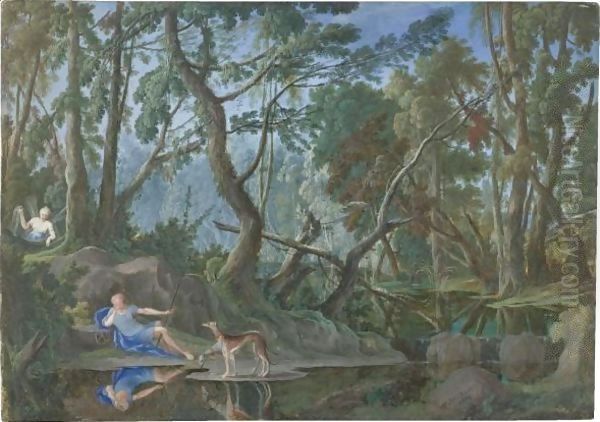 A Wooded Landscape With Narcissus And Echo Oil Painting by Pierre-Antoine Patel