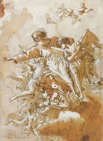 God The Father In The Clouds Supported By Angels And Putti Oil Painting by Giovanni Domenico Tiepolo