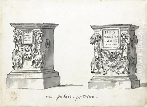 Two Roman Altars With The Epitaphs D.I.S Manibus Oil Painting by Jacques Louis David