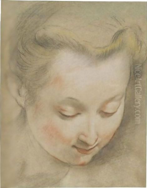 Study Of The Head Of A Young Woman Looking Down To The Right Oil Painting by Federico Fiori Barocci