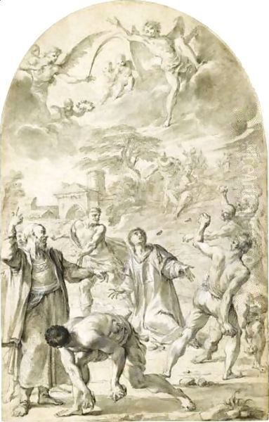 The Stoning Of St. Stephen Oil Painting by Aureliano Milani