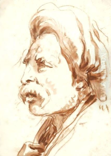 Head Of A Moustachioed Man In A Turban Oil Painting by Giovanni Battista Tiepolo