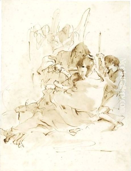 The Holy Family With The Youthful St. John And Two Angels Oil Painting by Giovanni Battista Tiepolo