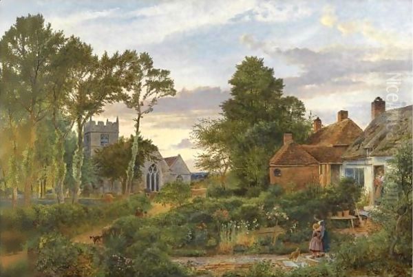 Evening, The Ploughman Homeward Plods His Weary Way Oil Painting by Benjamin Williams Leader