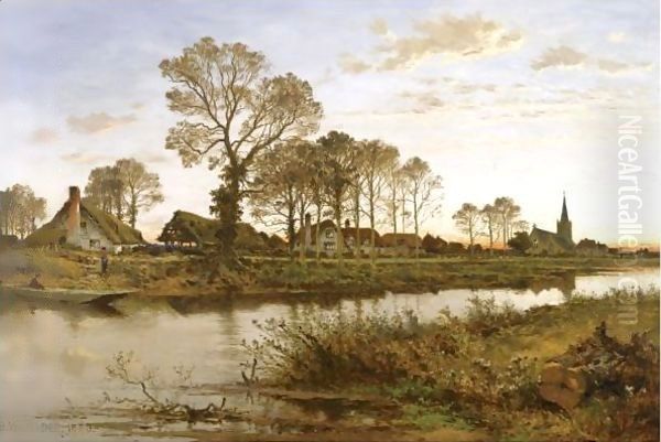 On The Banks Of The Ivy O Oil Painting by Benjamin Williams Leader