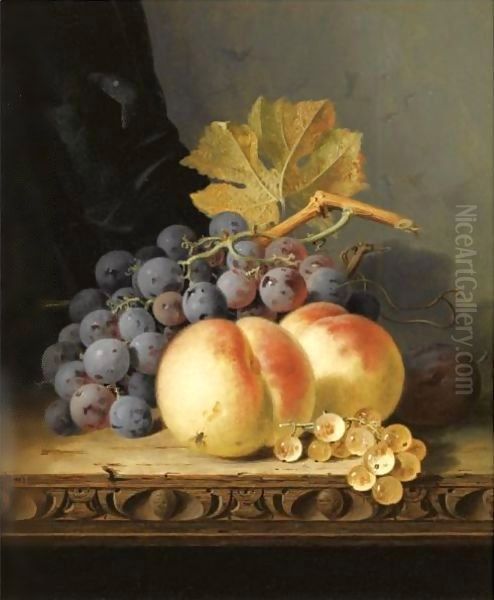 Still Life With Peaches, Grapes And Whitecurrants Oil Painting by Edward Ladell