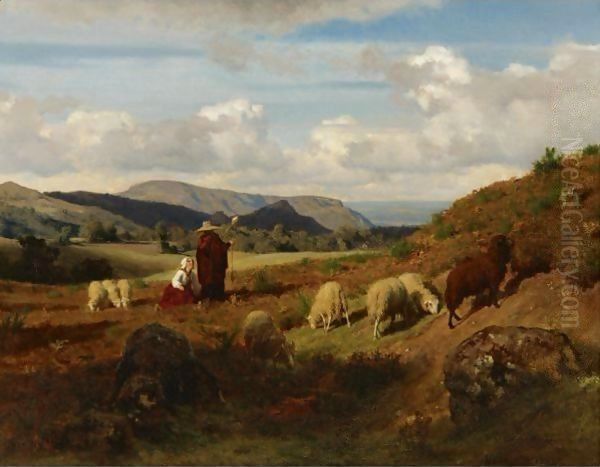 Shepherds And Their Flock Oil Painting by Rosa Bonheur