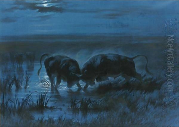 Moonlight Battle Oil Painting by Rosa Bonheur