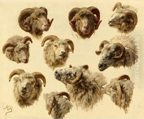 Study Of Rams' Heads Oil Painting by Rosa Bonheur