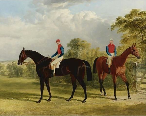 The Earl Of Chesterfield's Industry With W. Scott Up And Caroline Elvina With J. Holmes Up In A Paddock Oil Painting by John Frederick Herring Snr