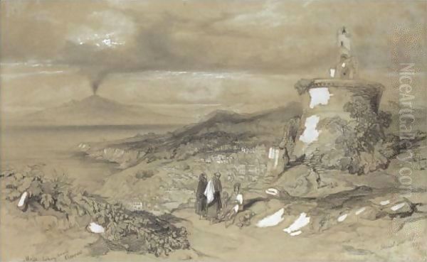 Massa Looking Towards Vesuvius Oil Painting by Edward Lear