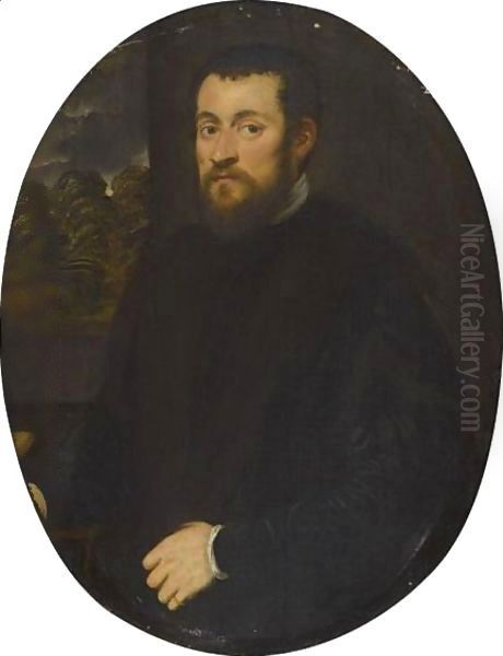 Portrait Of A Gentleman, Half Length, Before An Open Window Oil Painting by Jacopo Tintoretto (Robusti)