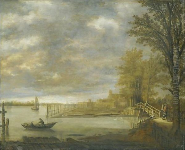 Landscape With A View Of Dordrecht From The South With A Lumber Yard Oil Painting by Aelbert Cuyp