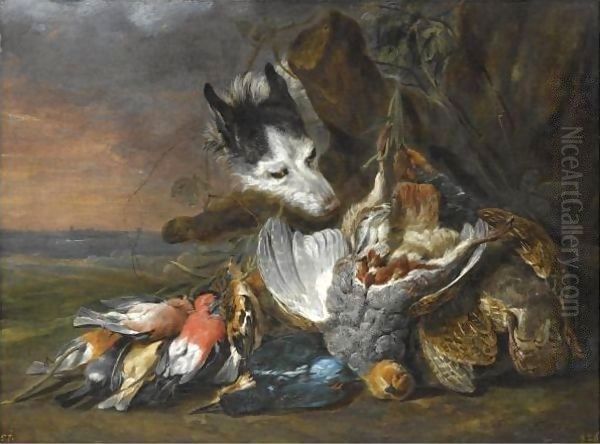 A Still Life In An Exterior With Dead Game, Including A Brace Of Grouse, A Kingfisher And Songbirds Oil Painting by Jan Fyt