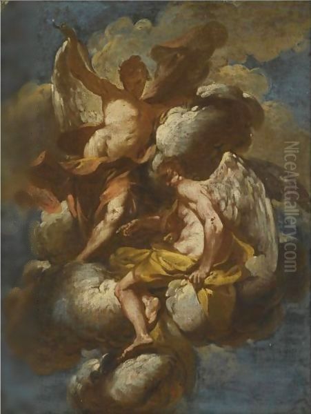 Angels Ascending On A Cloud Oil Painting by Giovanni Domenico Ferretti