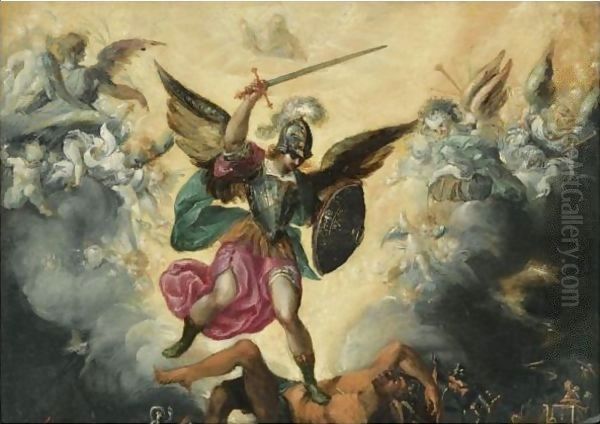 The Triumph Of Saint Michael Over The Devil Oil Painting by Francisco de, the Younger Herrera