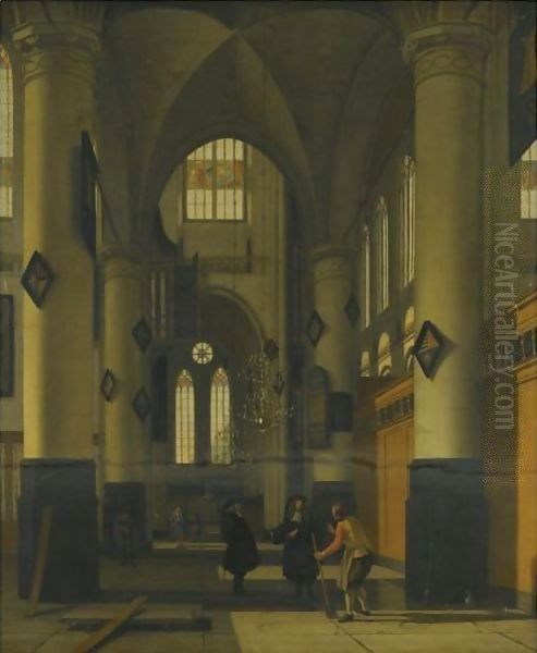 The Interior Of A Protestant Gothic Church, With Elements Of Both The Oude Kerk And Nieuwe Kerk, Amsterdam Oil Painting by Hendrick Van Vliet