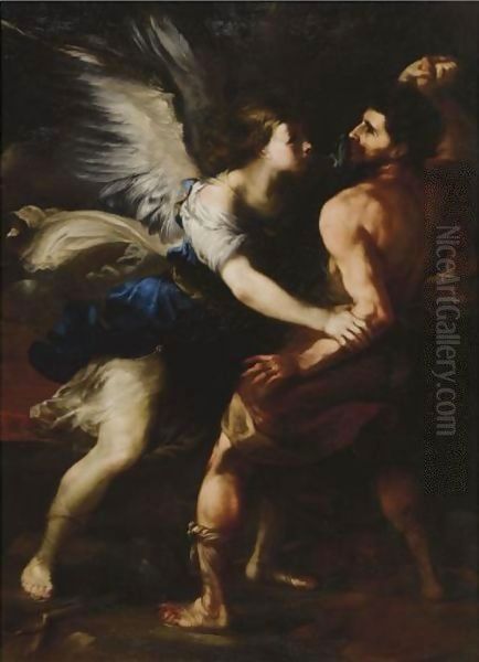 Jacob Wrestling With The Angel Oil Painting by Luca Giordano